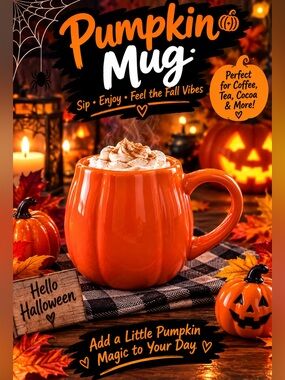 Orange Pumpkin Mug - Festive Fall Ceramic Coffee Cup
